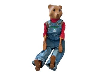 LARGE ARTICULATED SOLID PINE BEAR