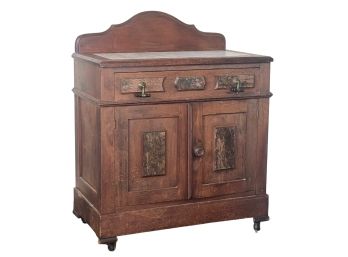 AESTHETIC MOVEMENT MARBLE TOP MAHOGANY COMMODE