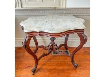 VICTORIAN SERPENTINE MARBLE-TOP LAMP TABLE