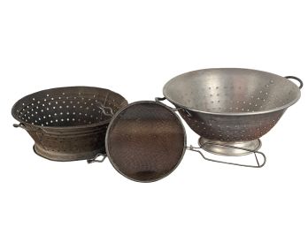 TIN SIEVE & COLLENDER TOGETHER with ALUMINUM