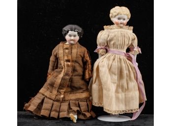 BLOND & BRUNETTE CHINA  HEAD DOLLS