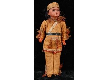 GERMAN BISQUE HEAD NATIVE AMERICAN INDIAN DOLL