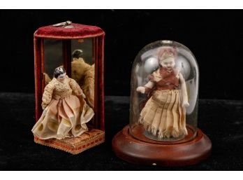 CHINA & BISQUE DOLL in DOMED DISPLAY CASE