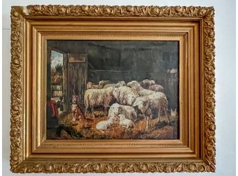 (19th /20th c) GUARDING the SHEEP FARMSCENE