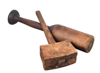 (19th c) OAK MALLET and PESTLE with MAUL