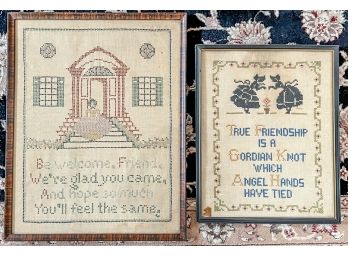 (2) COLONIAL REVIVAL NEEDLEPOINTS with VERSES