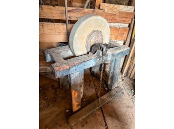 LARGE (19th c) FOOT POWERED GRINDING WHEEL