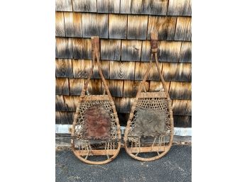 ANTIQUE SNOWSHOES with INTERESTING MAKE-DO REPAIRS