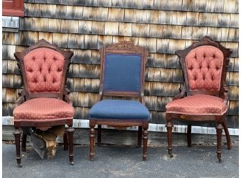 (3) AESTHETIC MOVEMENT UPHOLSTERED SIDE CHAIRS