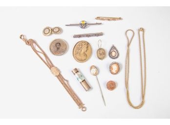 GROUPING of VICTORIAN GOLD PLATED JEWELRY etc