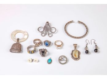 GROUPING of STERLING SILVER JEWELRY etc