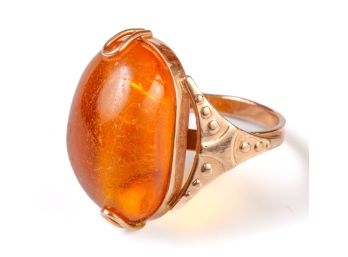 RUSSIAN 14k ROSE GOLD RING Set With AMBER