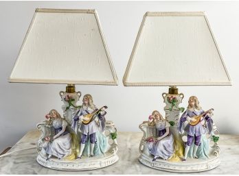 PAIR OF PORCELAIN FIGURAL GROUP TABLE LAMPS