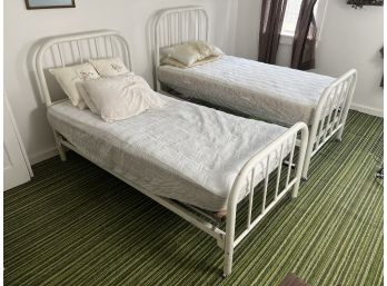 (2) VINTAGE PAINTED METAL TWIN SIZE BEDS