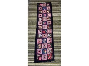 ANTIQUE GEOMETRIC FLORAL HOOKED RUNNER