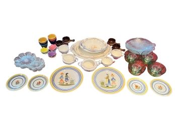 GROUPING OF MISC QUIMPER, GLASS, PORCELAIN, ETC