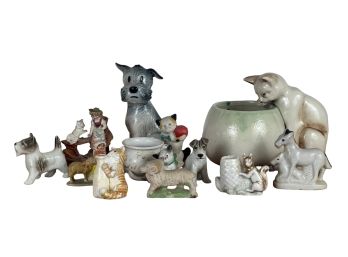GROUPING OF SMALL CERAMIC and BISQUE ANIMALS etc