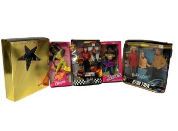 Five Barbie Dolls - Star Trek, NASCAR, Christie