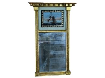 FEDERAL GILT MIRROR w/ REVERSE PAINTING OF SHIP