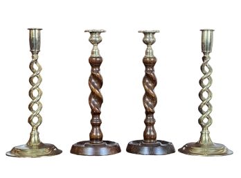 (2) PAIR (20th c) TWISTED CANDLESTICKS