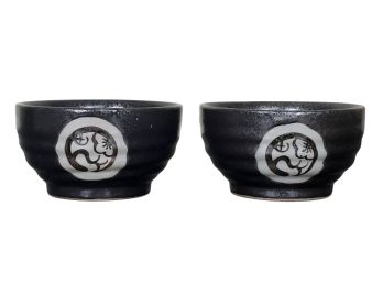 PAIR of JAPANESE STONEWARE TEA CEREMONY BOWLS