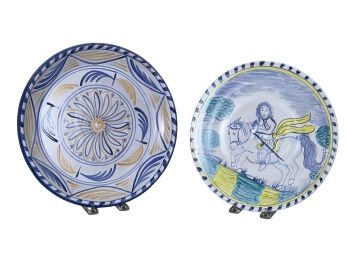 (2) TERESA RANE HAND PAINTED POTTERY PLATES