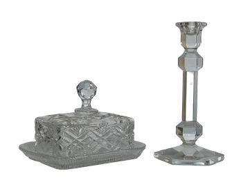 VAL ST. LAMBERT CRYSTAL CANDLESTICK & (1) OTHER