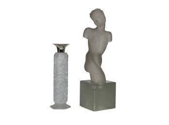 ART DECO FROSTED GLASS TORSO & CANDLESTICK