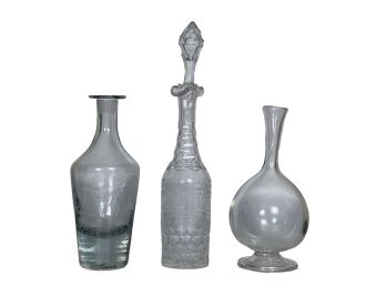 (3) DECANTERS - (2) HAND BLOWN