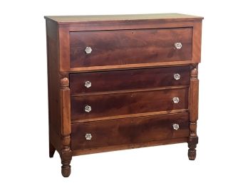 (19th c) FLAME MAHOGANY & PINE CHEST of DRAWERS