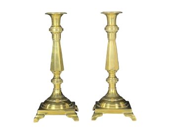 PAIR of LARGE BRASS BEEHIVE CANDLESTICKS