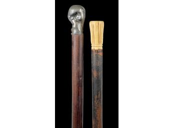 STERLING SILVER & BONE CARVED WALKING STICKS