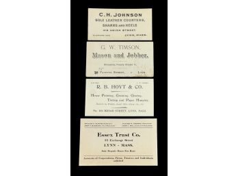 Four (19th/20th c) BUSINESS CARDS from LYNN, MA