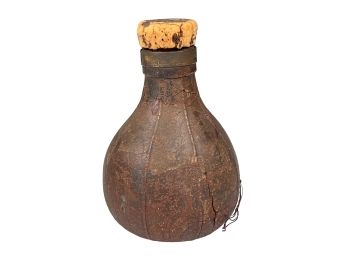 (18th/19th c) LEATHER PEAR FLASK