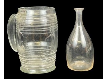 EARLY BLOWN GLASS BEER TANKARD & (1) OTHER