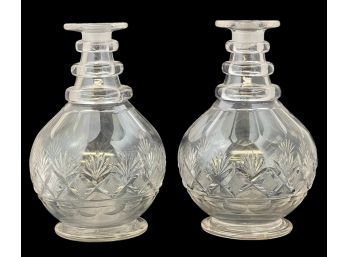 PAIR of (3) RING CUT CRYSTAL DECANTERS