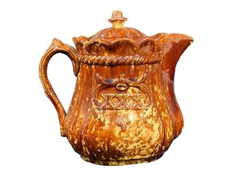 ROCKINGHAM STYLE GLAZED POTTERY ALE PITCHER