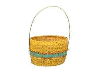 (19th c) SPLINT WOVEN BASKET in GOLDENROD PAINT