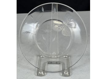 LOUIS IORIO BRILLIANT CUT GLASS BUTTERFLY PLATE