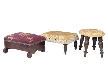 Three (19th c) UPHOLSTERED CRICKETS