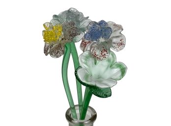 (4) ART GLASS FLOWERS