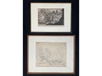 H.W. WILLIAMS PENCIL SIGNED SKETCH & (1) OTHER