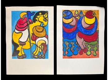 (2) SIGNED WATERCOLORS - CELESTINO