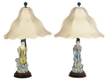 (2) CHINESE PORCELAIN FIGURES FITTED as LAMPS