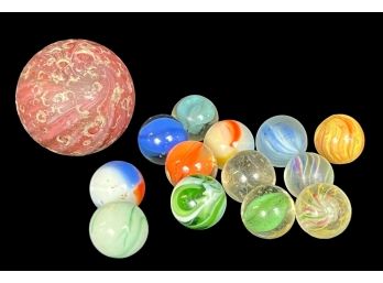 GROUP of EARLY GLASS MARBLES incl. BOULDER