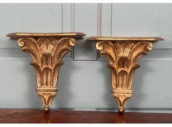 PAIR of FLORENTINE GILT WOOD WALL SHELVES