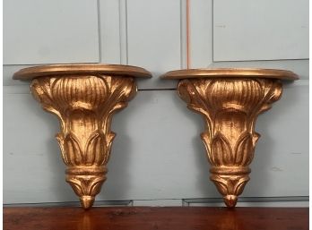 PAIR of FLORENTINE GILT WOOD WALL SHELVES