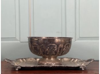 SILVER PLATE CENTER PIECE BOWL & TRAY