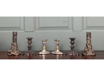 (3) PAIRS of SILVER PLATED CANDLESTICKS