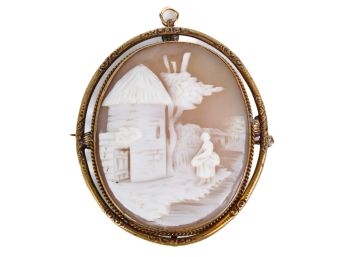 (19th c) SHELL CAMEO set in a BROOCH with PENDANT